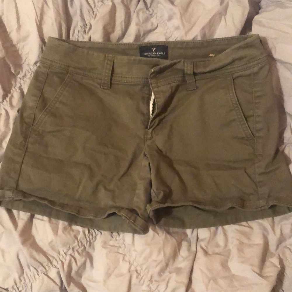 American Eagle Midi Olive Stretch Shorts